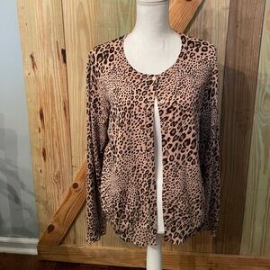 Time and Tru Leopard Print Cardigan - Tan and Black